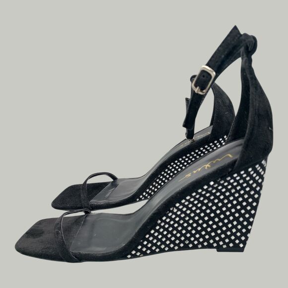 Lagaro Black Suede Rhinestone Ankle  Strap Platform Wedge Sandals Women’s Sz 10 - Picture 1 of 12